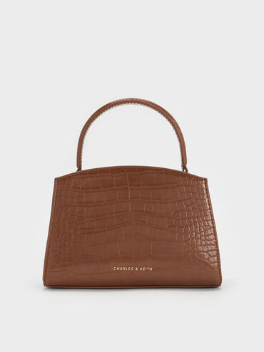 Aubrielle Croc-Effect Top Handle Bag, Chocolate Croco, hi-res