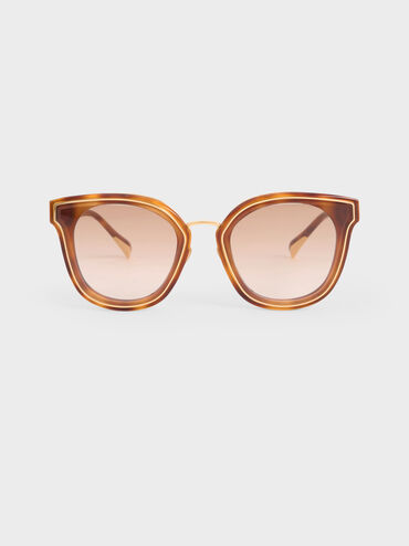 Gold-Trim Rectangular Sunglasses, T. Shell, hi-res