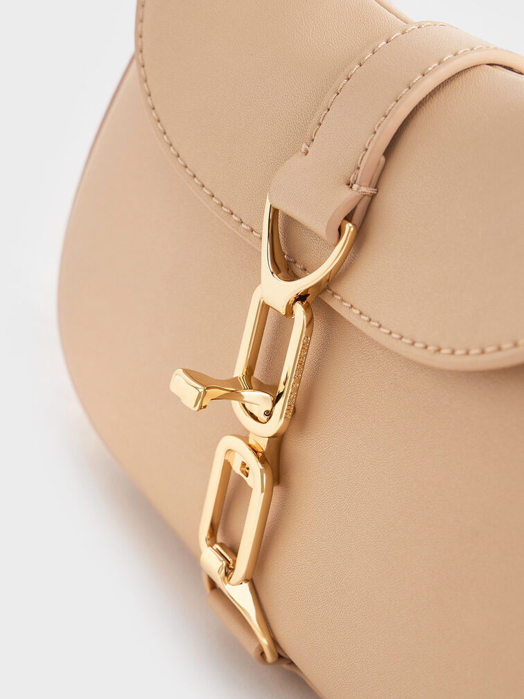 Agatha Chain-Accent Hobo Bag, Beige, hi-res