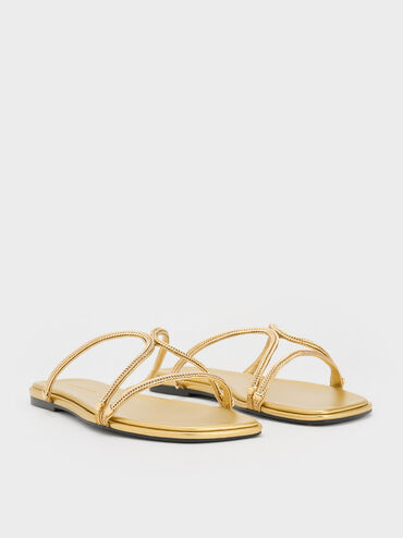 Metallic Braided Strappy Sandals, Gold, hi-res