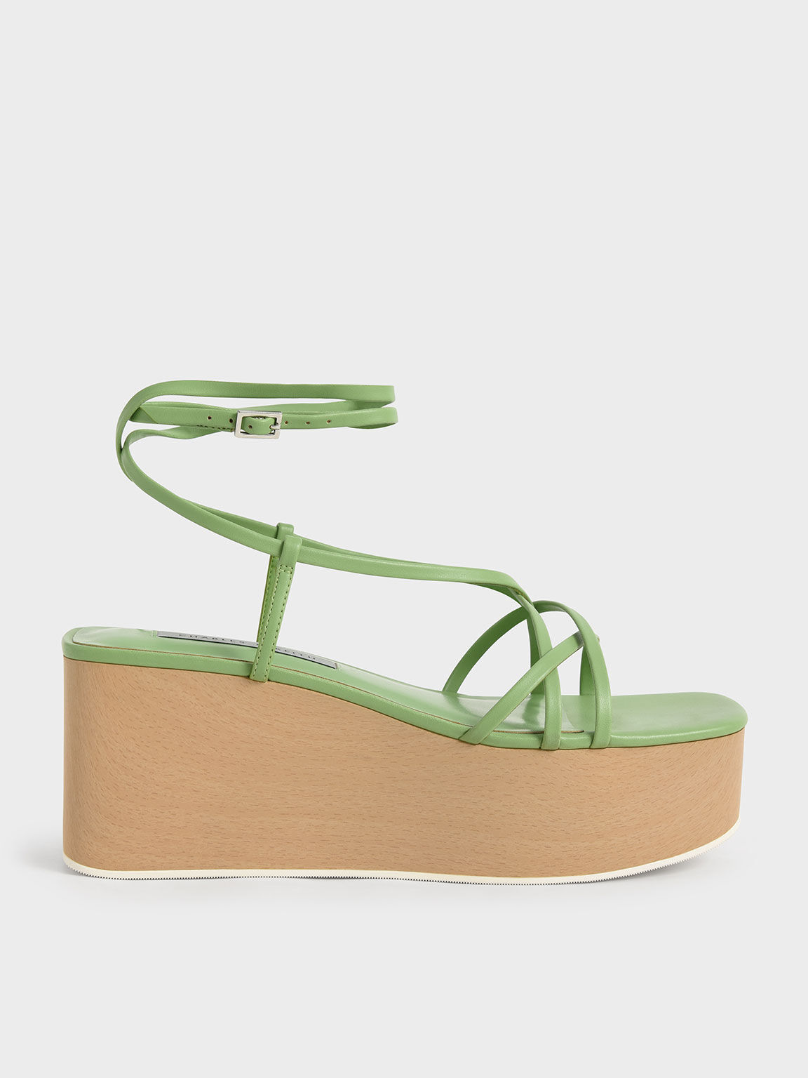 Green Ankle Strap Platform Wedges CHARLES KEITH IN