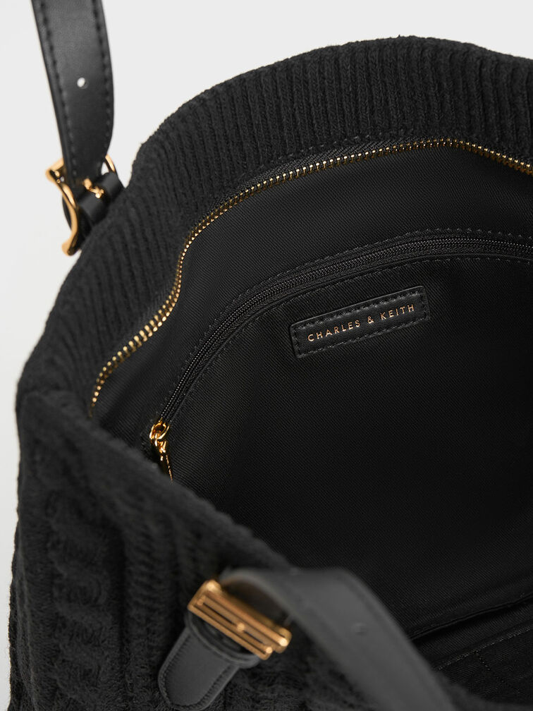 Apolline Textured Tote Bag, Black, hi-res