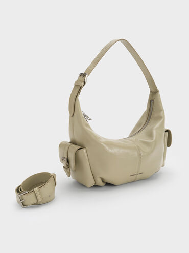 Bessie Side-Pocket Hobo Bag, Pale Olive, hi-res