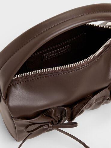 Reese Ruched Bow Top Handle Bag, Espresso Brown, hi-res