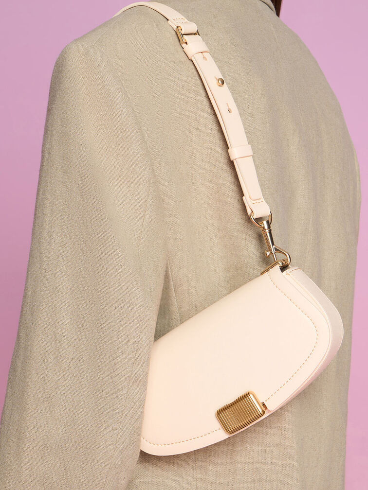Sonnet Two-Tone Chain Handle Shoulder Bag, Beige, hi-res