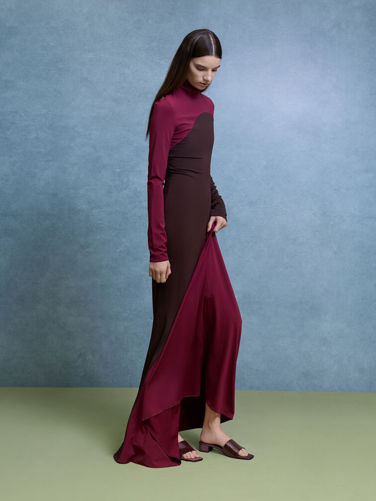 Patent Wide-Strap Heeled Mules, Burgundy, hi-res