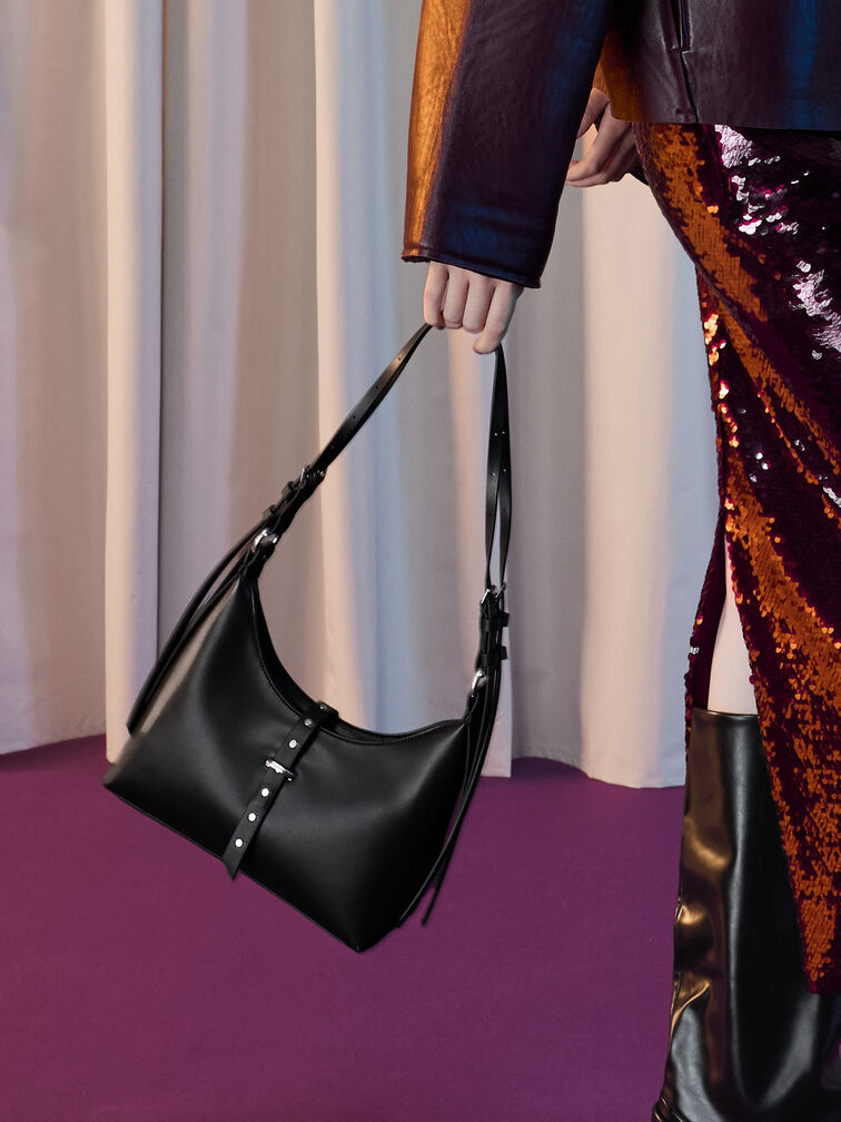 Lark Studded Belted Shoulder Bag, Noir, hi-res