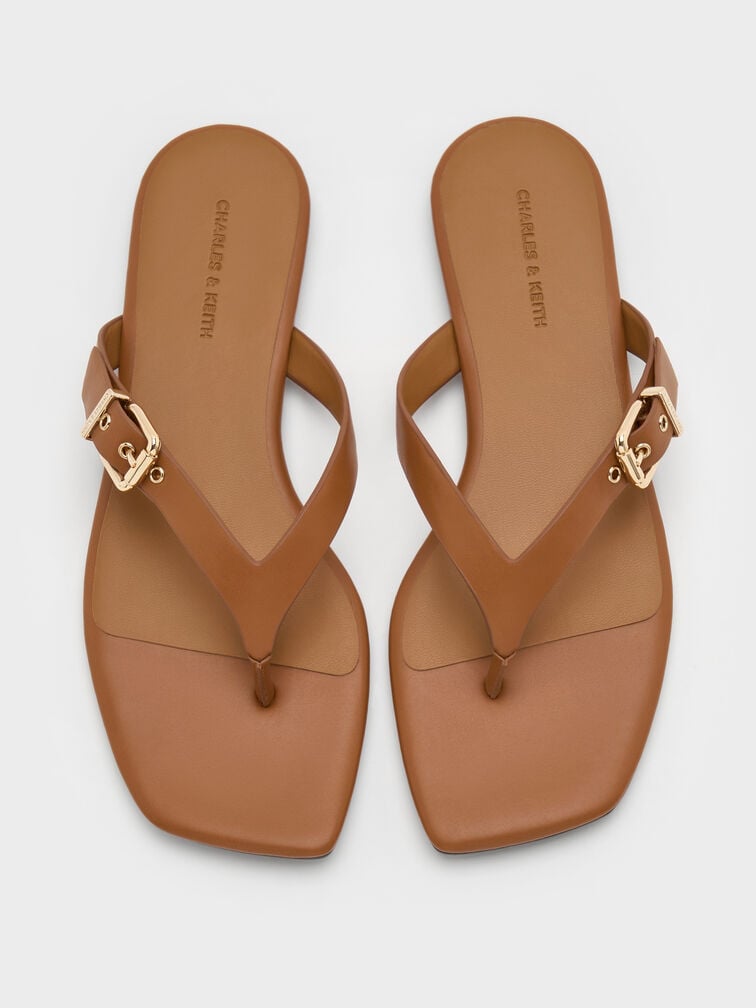Buckled Thong Sandals, Cognac, hi-res