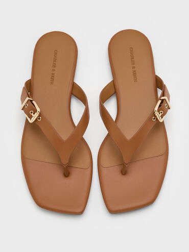 Buckled Thong Sandals, Cognac, hi-res