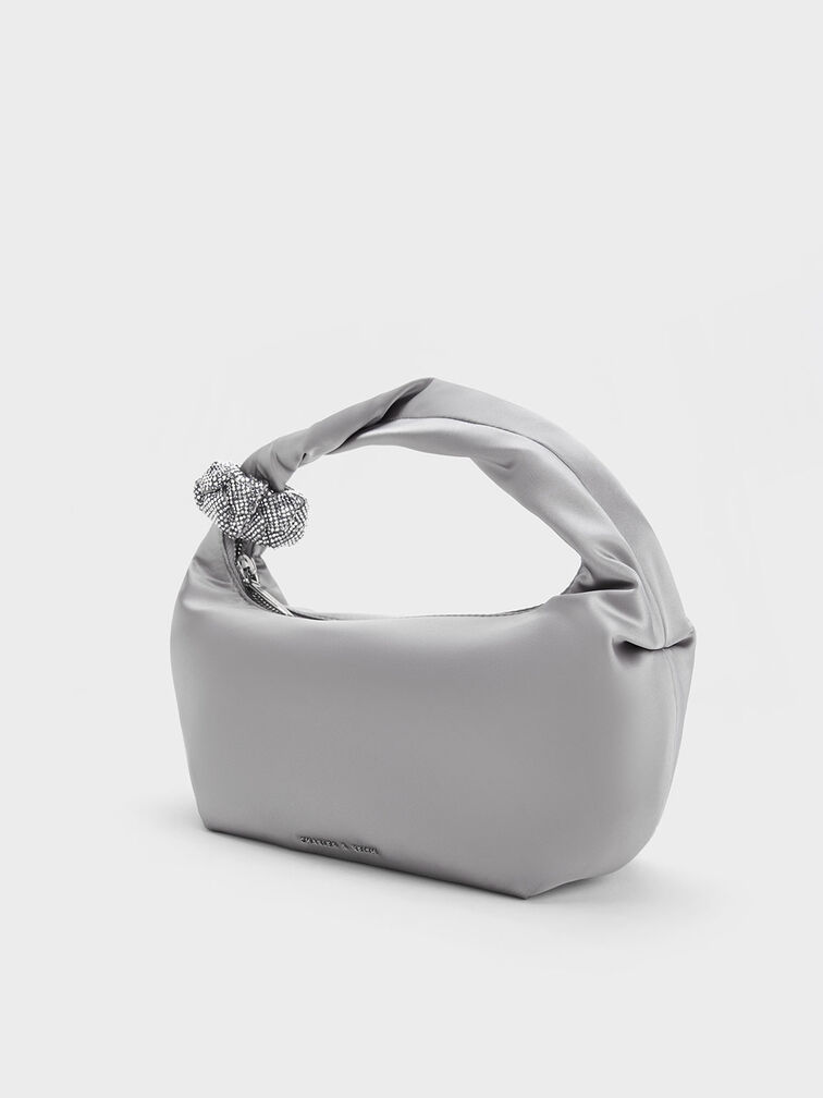 Embellished Metallic Shoulder Bag, Silver, hi-res
