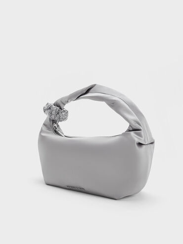 Embellished Metallic Shoulder Bag, Silver, hi-res
