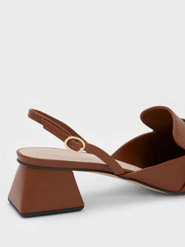 Metallic Bar Slingback Pumps, Cognac, hi-res