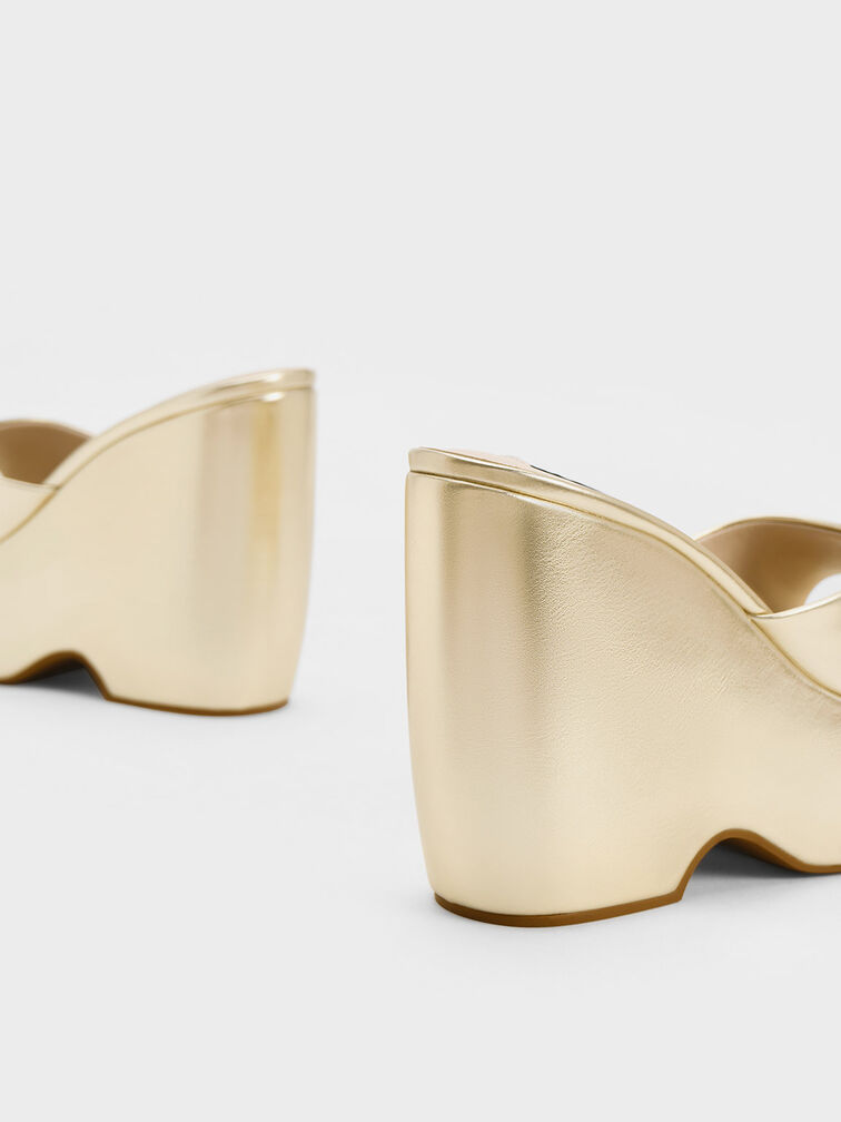 Metallic Chunky Platform Wedge Mules, Gold, hi-res