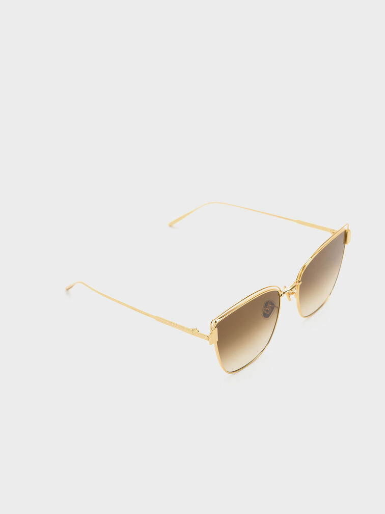 Wire-Frame Cat-Eye Sunglasses, Gold, hi-res