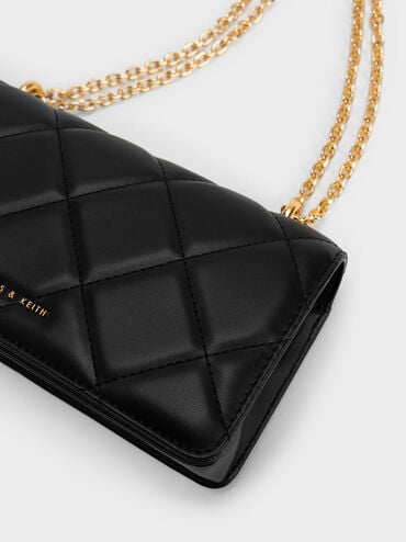 Paffuto Chain Handle Quilted Long Wallet, Black, hi-res
