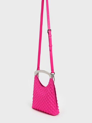 Spike Textured Metallic-Handle Bag, Fuchsia, hi-res