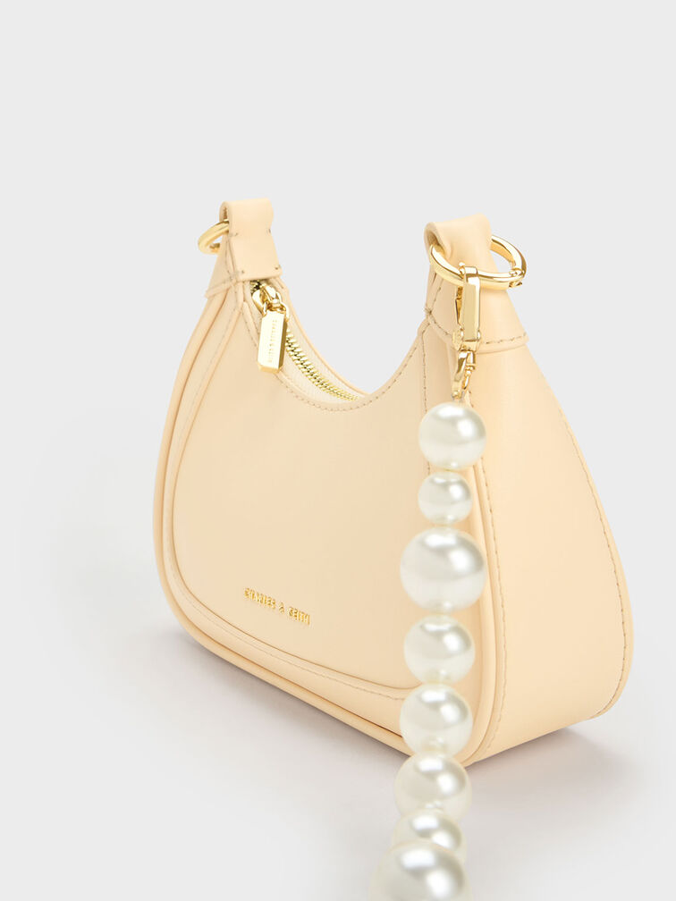 Beaded Handle Hobo Bag, Beige, hi-res
