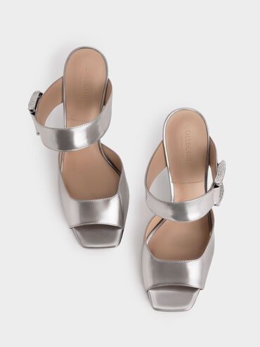 Gabine Leather Mules, Pewter, hi-res
