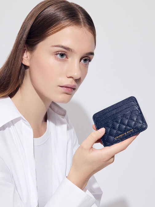 Quilted Card Holder, Navy, hi-res