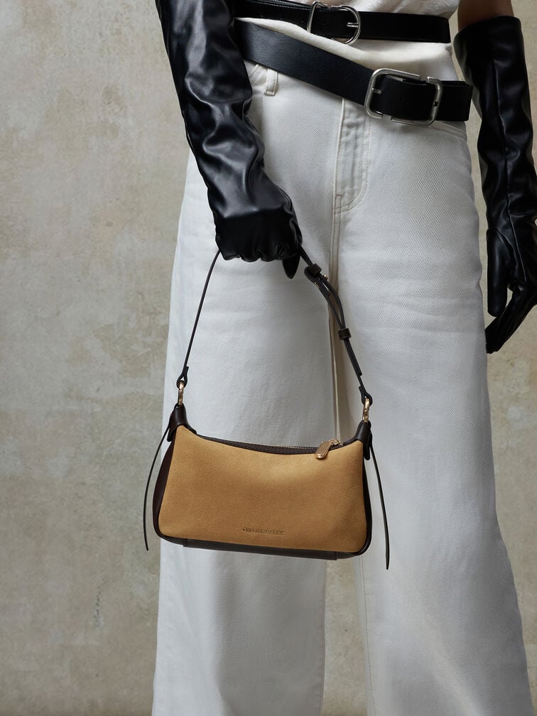 Mini Calla Suede Shoulder Bag, Sahara Sand, hi-res
