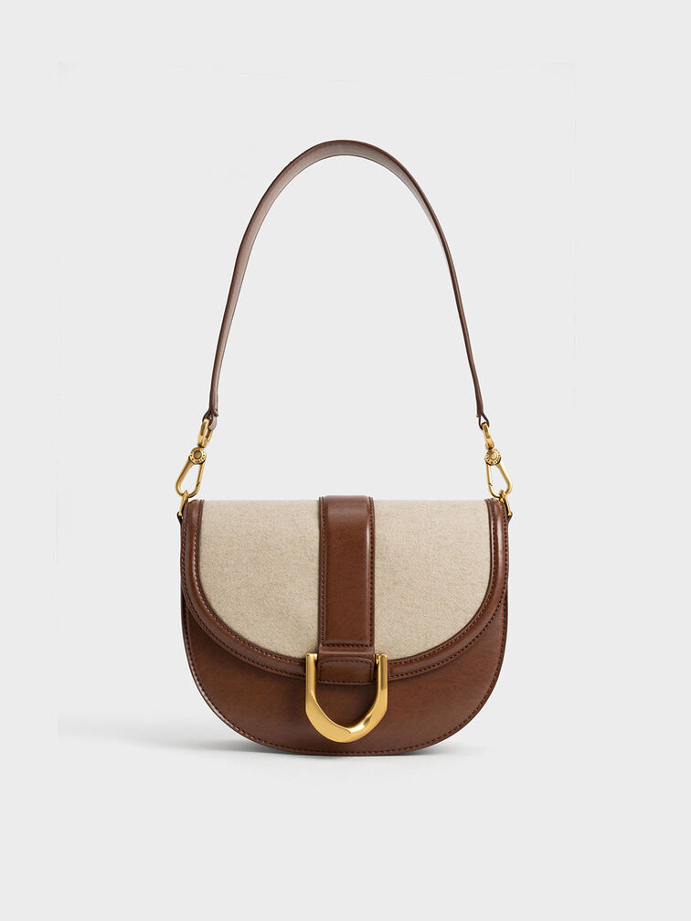 Gabine Two-Tone Saddle Bag, Chocolate, hi-res