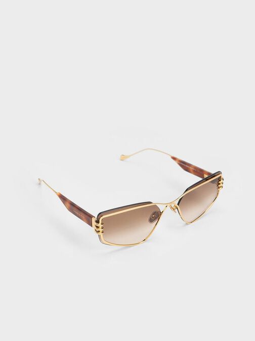 Metallic-Rimmed Geometric Sunglasses, T. Shell, hi-res