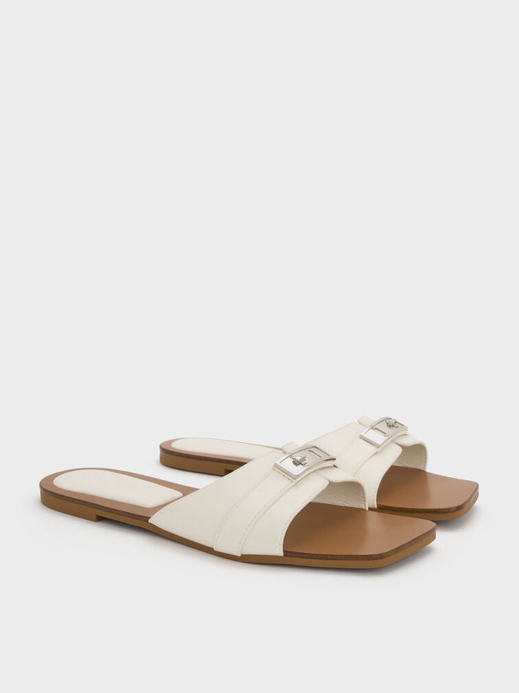 Lando Metallic-Accent Belted Slide Sandals, Chalk, hi-res