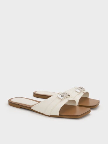 Lando Metallic-Accent Belted Slide Sandals, Chalk, hi-res