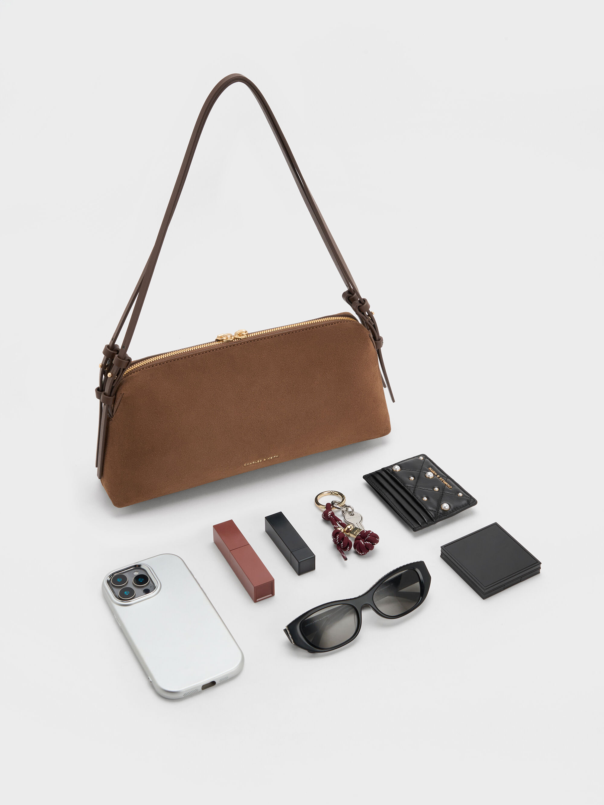 Mocha Brown Deyna Recycled Suede Double-Strap Shoulder Bag - Mocha