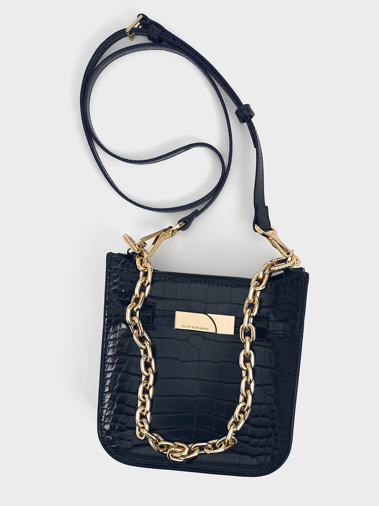 Aurelia Croc-Effect Metallic-Accent Crossbody Bag, Navy, hi-res