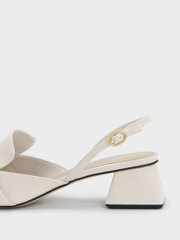 Metallic Bar Slingback Pumps, White, hi-res