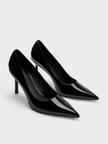 Patent Pointed-Toe Stiletto Heels, Black Patent, hi-res
