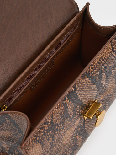 Ebba Snake Print Chain-Strap Bag, Brown, hi-res