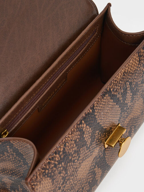 Ebba Snake Print Chain-Strap Bag, Brown, hi-res