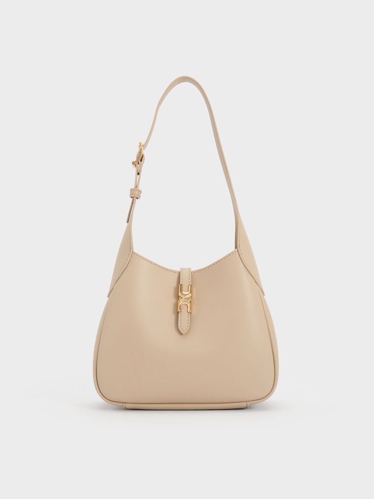 Mini Adalyn Metallic-Buckle Belted Hobo Bag, Dusted Oat, hi-res