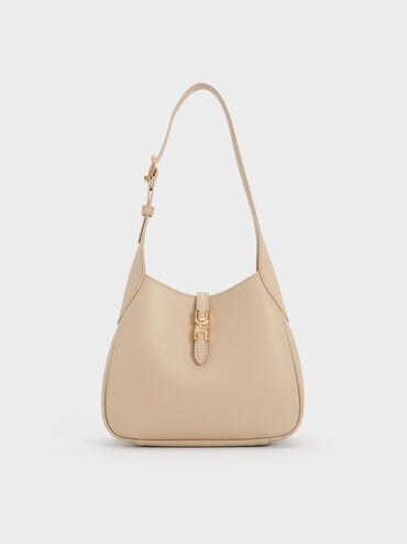Mini Adalyn Metallic-Buckle Belted Hobo Bag, Dusted Oat, hi-res
