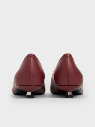 Pointed-Toe Kitten-Heel Pumps, Burgundy, hi-res