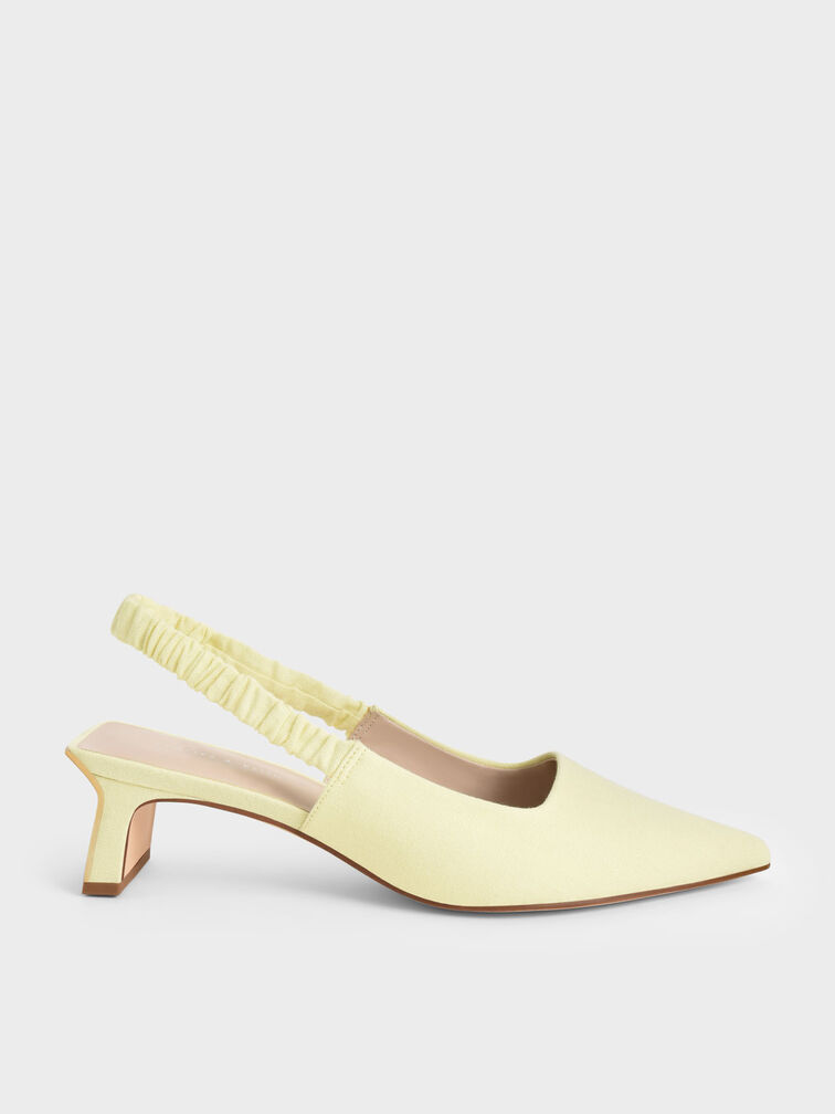 Linen Ruched Slingback Pumps, Yellow, hi-res
