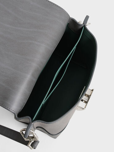 Juniper Metallic Push-Lock Crossbody Bag, Dark Grey, hi-res