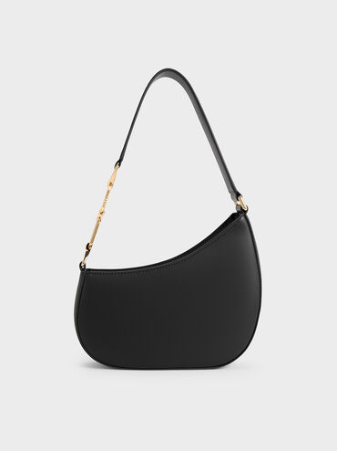 Agatha Chain-Accent Shoulder Bag, Black, hi-res
