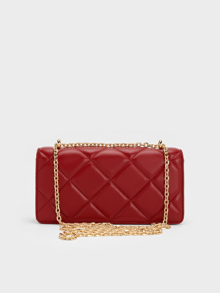 Paffuto Quilted Wallet On Chain, Tomato Red, hi-res
