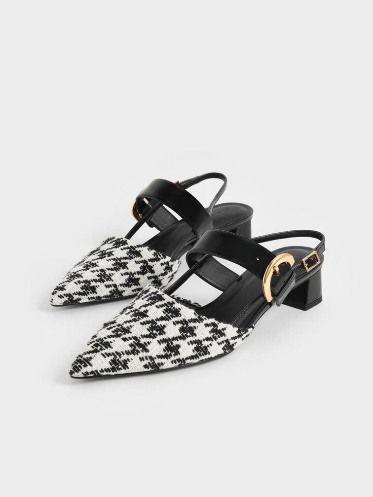 Houndstooth Buckled Slingback Pumps, Multi, hi-res
