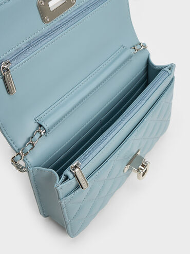 Cressida Quilted Push-Lock Clutch, Slate Blue, hi-res