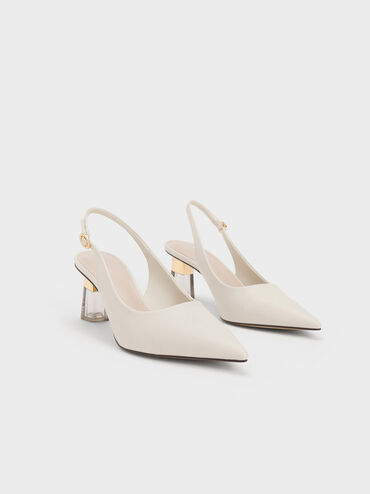 See-Through Trapeze Heel Slingback Pumps, Chalk, hi-res