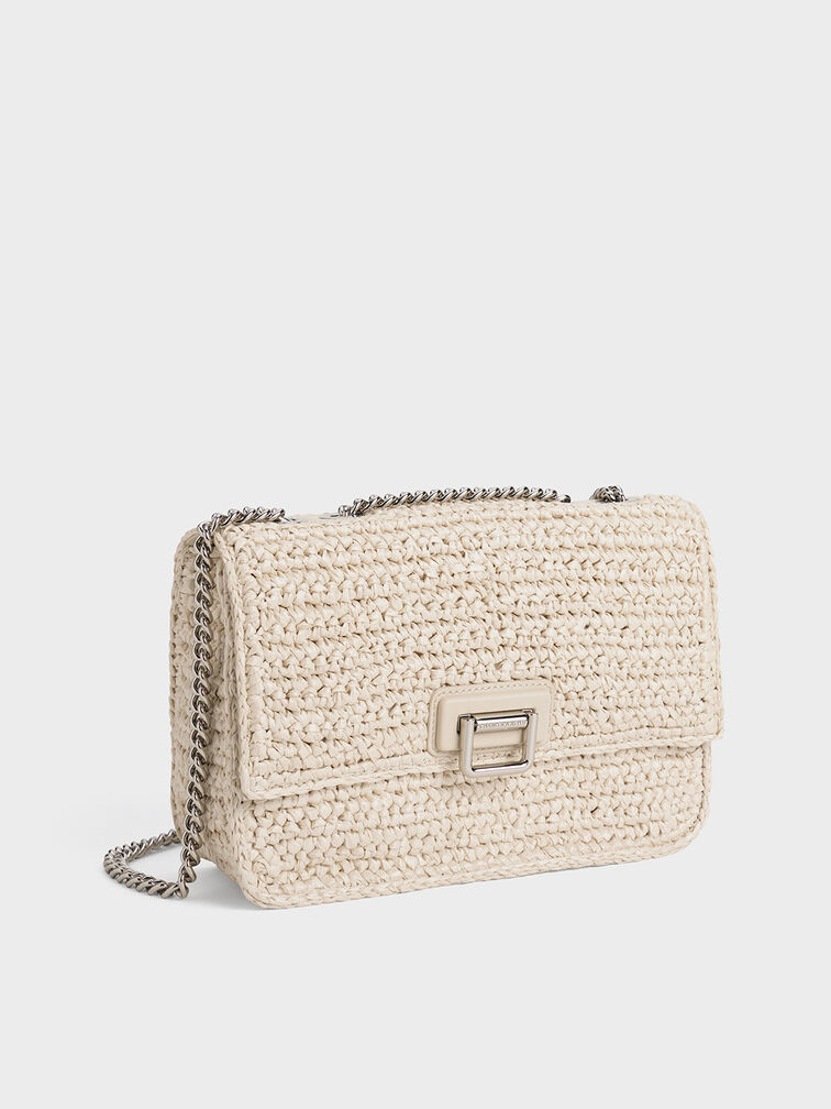 Neva Woven Chain-Strap Shoulder Bag, Beige, hi-res