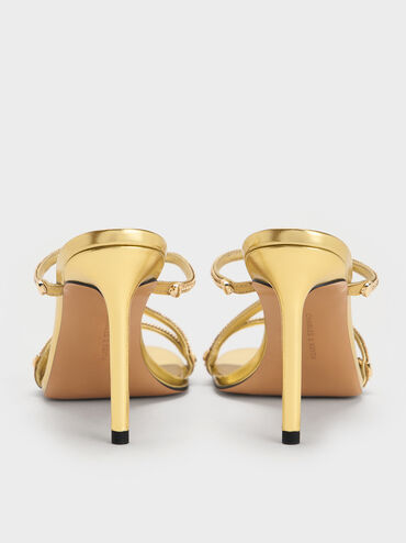 Metallic Braided Strappy Heeled Mules, Gold, hi-res