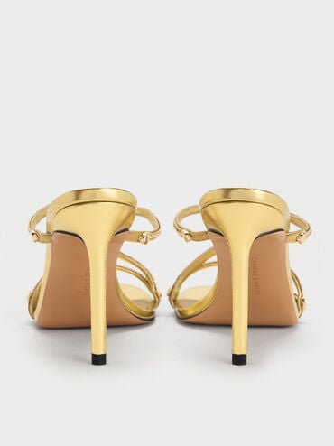 Metallic Braided Strappy Heeled Mules, Gold, hi-res