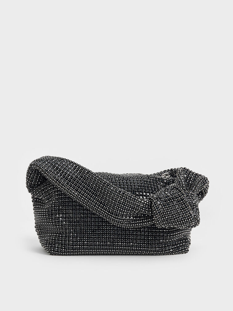 Crystal-Embellished Knotted-Strap Shoulder Bag, Noir, hi-res