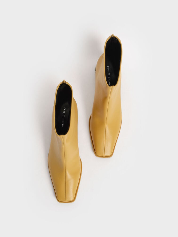 Zip-Up Block Heel Ankle Boots, Mustard, hi-res