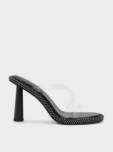 See-Through Crossover Crystal-Embellished Mules, Clear, hi-res